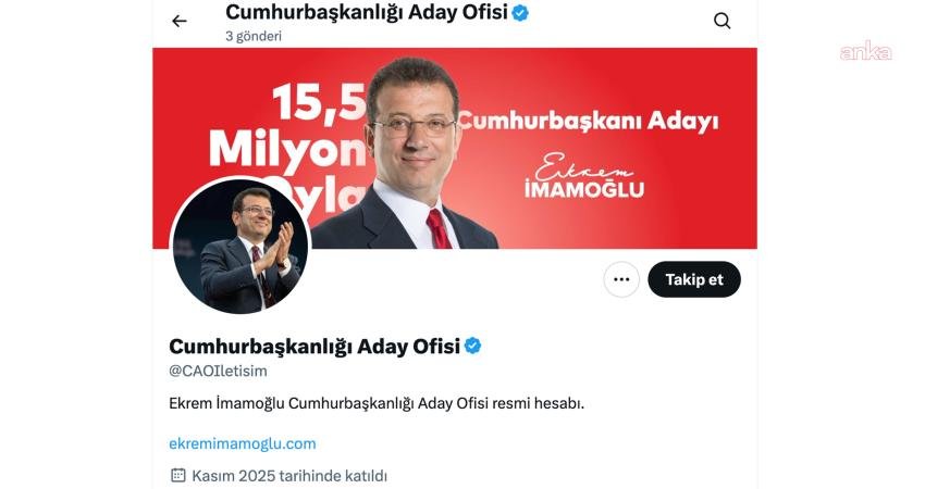 CHP’nin tutuklu Cumhurbaşkanı adayı Ekrem İmamoğlu’nun, Cumhurbaşkanlığı Aday Ofisi hesabına