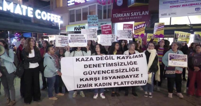 İzmir Kadın Platformu üyeleri, Kocaeli Dilovası’nda 6 kişinin hayatını kaybettiği