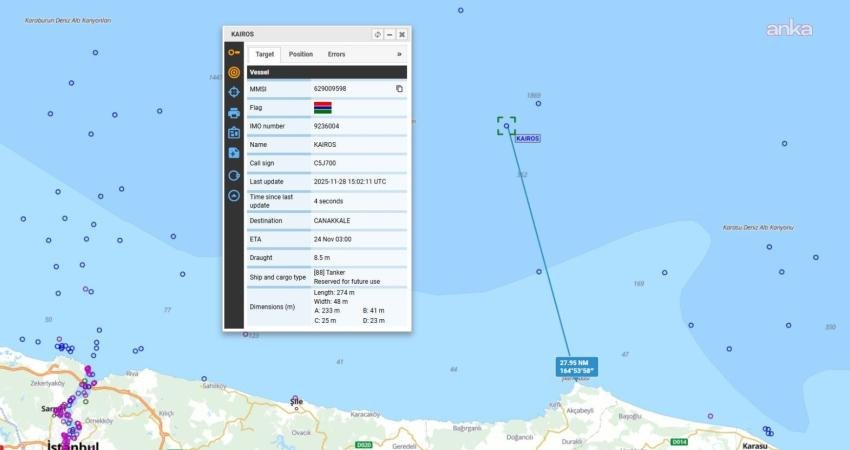 Kandıra’nın Kefken bölgesi yakınlarında, Rusya’nın Novoroski Limanı’na doğru yol alan