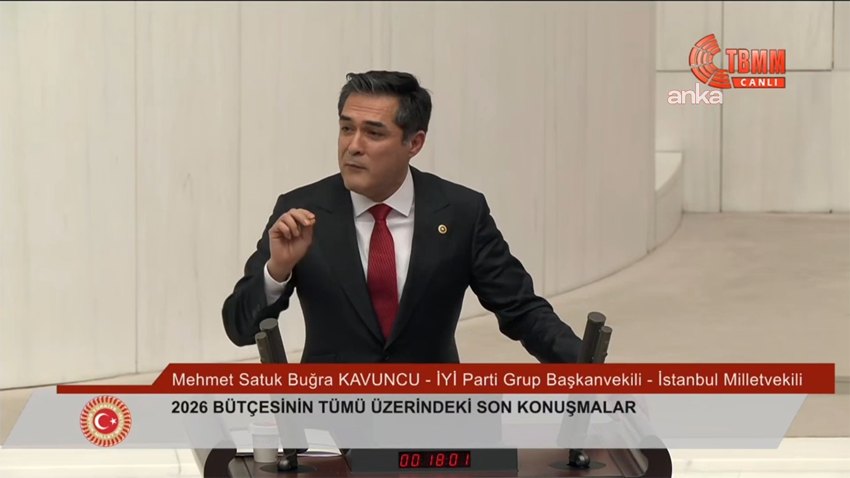 İYİ Parti Grup Başkanvekili Buğra Kavuncu Terörsüz Türkiye sürecine ilişkin: Bu sürecin içinde biz yokuz. Sürecin başarısız olmasından bizi müsebbip tutmaya da kalkmayın İYİ Parti Grup Başkanvekili ve İstanbul Milletvekili Buğra Kavuncu, 2026