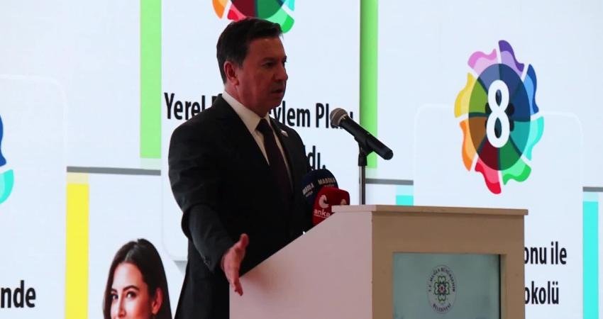 Muğla Büyükşehir Belediyesi’nin 2026–2029 Yerel Eşitlik Eylem Planı tanıtımında konuşan