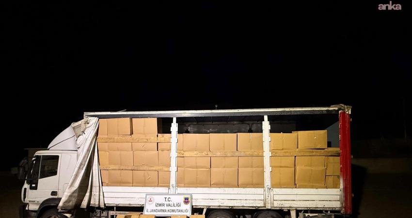 İzmir İl Jandarma Komutanlığı ekiplerince Bergama’da bir kamyonda yapılan aramada
