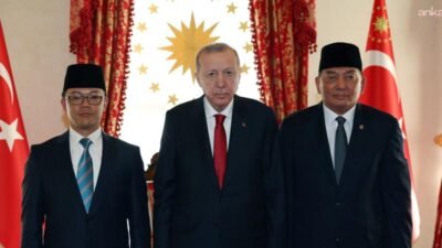 Cumhurbaşkanı Recep Tayyip Erdoğan, Endonezya Dışişleri Bakanı Sugiono ve Savunma