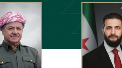 Cumhurbaşkanı Ahmed el-Şara, Kürdistan Demokratik Partisi (KDP) Başkanı Mesud Barzani