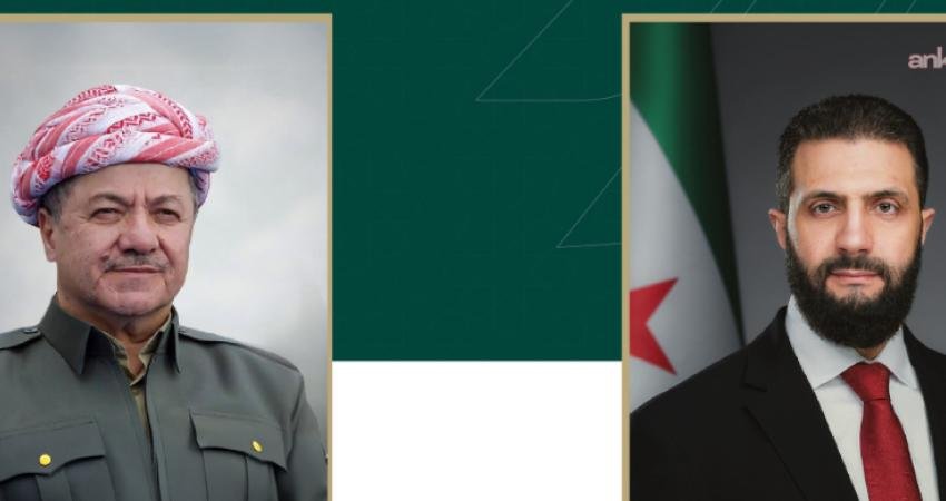 Cumhurbaşkanı Ahmed el-Şara, Kürdistan Demokratik Partisi (KDP) Başkanı Mesud Barzani