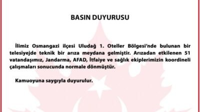 Bursa Valiliği Uludağ 1. Oteller Bölgesi’nde bulunan telesiyej arızasına ilişkin yaptığı