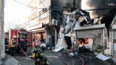 İzmir’in Buca ilçesinde yoğurt üretimi yapılan iş yerinde çıkan yangın,