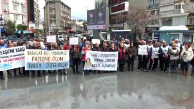 Balıkesir’in Burhaniye ilçesinde, Emek ve Demokrasi Bileşenlerinin öncülüğünde düzenlenen eylemde