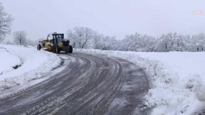 Diyarbakır’ın Kulp ilçesinde etkili olan kar yağışı nedeniyle kapanan kırsal