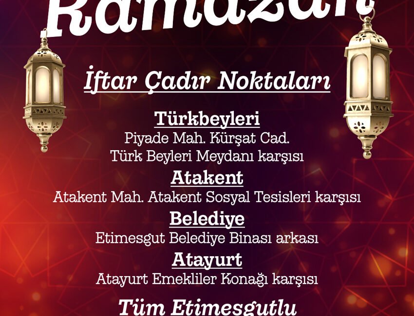 Etimesgut Belediyesi’nden 4 noktada iftar çadırı Etimesgut Belediyesi, Ramazan ayının gelişiyle birlikte ilçenin dört farklı noktasında