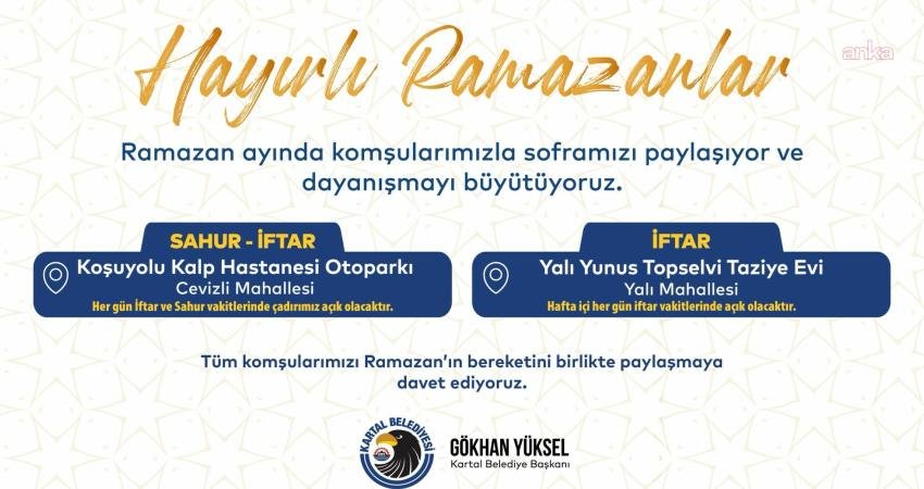 Kartal Belediyesi, ramazan ayını ilçe genelinde zengin bir programla karşılıyor.
