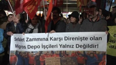 Migros depo işçilerinin yüzde 50 zam talebine destek amacıyla düzenlenen