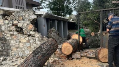 Milas Belediyesi ekipleri, ilçede etkili olan şiddetli fırtınanın ardından ortaya