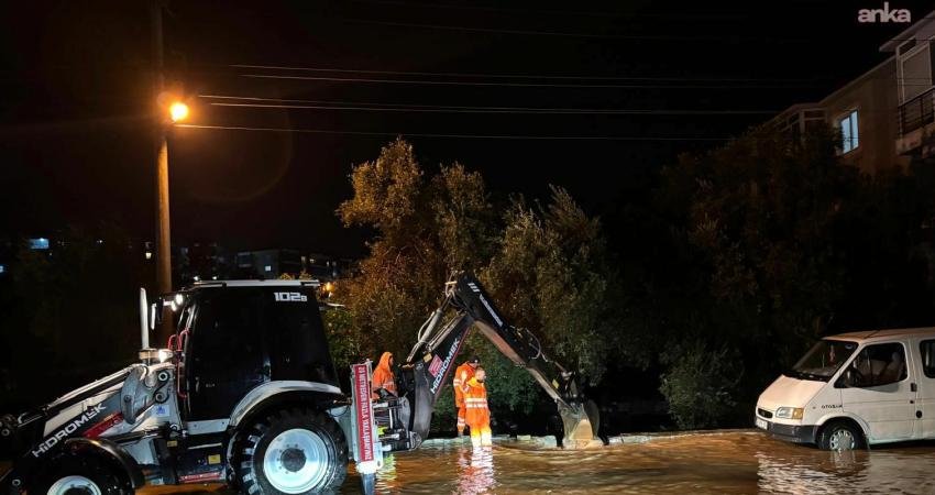 Milas Belediyesi, yağış ve fırtına boyunca su baskınlarını ve ulaşımda