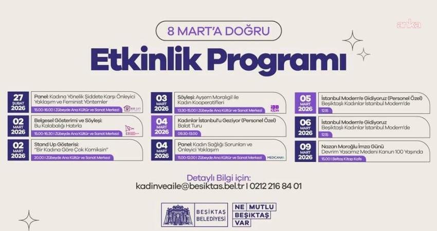 Beşiktaş Belediyesi’nden “8 Mart’a Doğru” etkinlikleri Beşiktaş Belediyesi, 8 Mart Dünya Kadınlar Günü dolayısıyla bir dizi