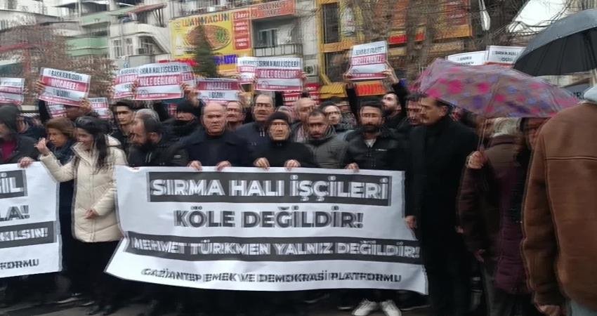 BİRTEK-SEN Genel Başkanı Türkmen’in tutuklanması Gaziantep’te protesto edildi BİRTEK-SEN Genel Başkanı Mehmet Türkmen’in Sırma Halı işçilerinin eyleminde yaptığı