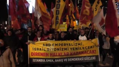 Akşam saatlerinde İsrail konsolosluğu önünde bir eylem yapan İstanbul Emek,