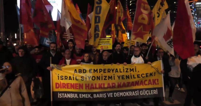 Akşam saatlerinde İsrail konsolosluğu önünde bir eylem yapan İstanbul Emek,
