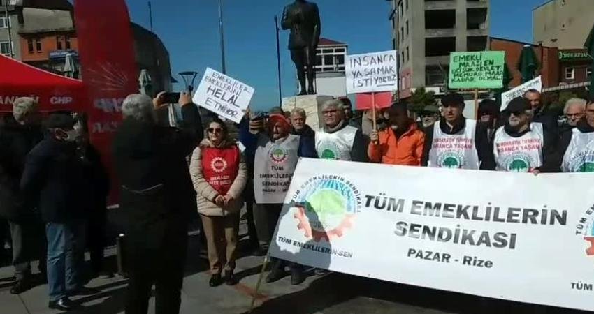Tüm Emekliler Sendikası Pazar Şubesi'nin çağrısıyla bir araya gelen emekliler, “Sen