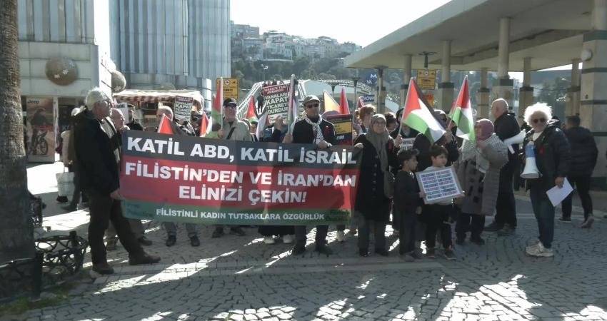 Filistin’e Özgürlük Platformu üyeleri, Konak YKM önünde ABD ve İsrail'in