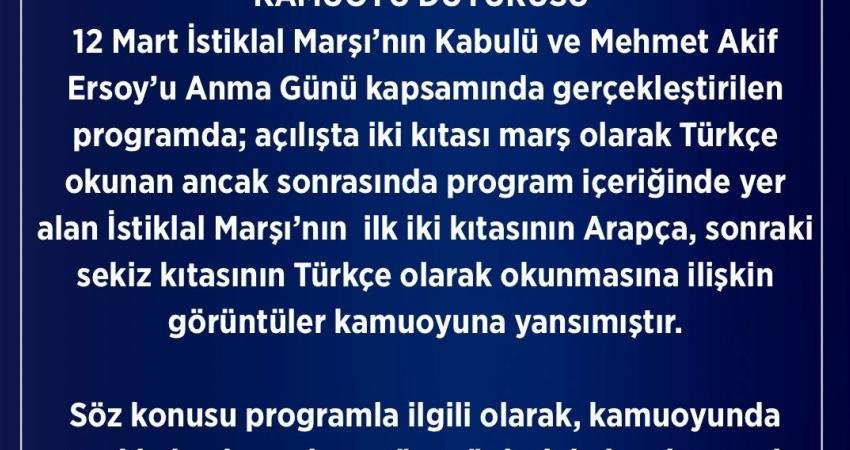 İstiklal Marşı’nın Arapça okunmasına ilişkin soruşturma başlatıldı Karaman Valiliği, 12 Mart'ta İstiklal Marşı'nın Kabulü ve Mehmet Akif
