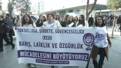 KESK İzmir Kadın Meclisi, Karşıyaka’da düzenlediği yürüyüş ve basın açıklamasında,