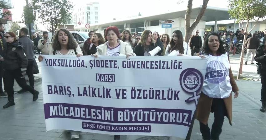 KESK İzmir Kadın Meclisi, Karşıyaka’da düzenlediği yürüyüş ve basın açıklamasında,