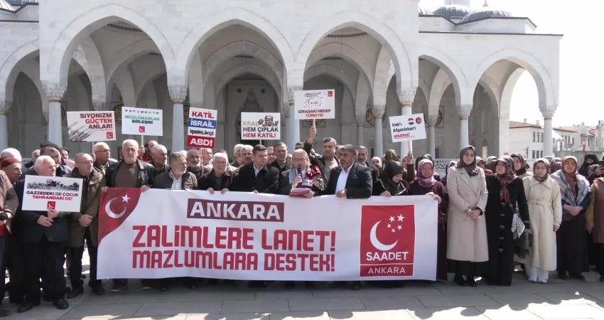 Saadet Partisi’nden ABD ve İsrail’e protesto: “Bu katliam durana, abluka tamamen kalkana dek durmayacağız, susmayacağız” Saadet Partisi Ankara il teşkilatı, ABD ve İsrail’in İran, Lübnan