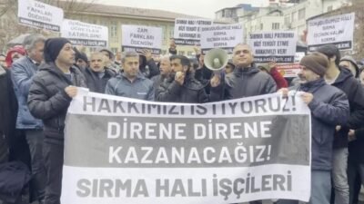 Gaziantep’te Sırma Halı Fabrikası işçileri, ödenmeyen maaşlar ve yatırılmayan zam