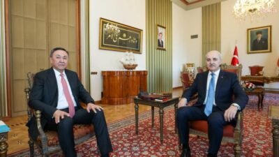 TBMM Başkanı Numan Kurtulmuş, Türk Devletleri Teşkilatı Genel Sekreteri Kubanychbek Omuraliev'i