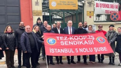 Tez-Koop-İş Sendikası heyeti, Özel İtalyan Lisesi’nde devam eden grevin 45’inci