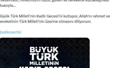 Zafer Partisi Genel Başkanı Özdağ’dan, Kadir Gecesi mesajı Zafer Partisi Genel Başkanı Ümit Özdağ, Kadir Gecesi dolayısıyla yayımladığı