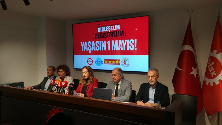DİSK, KESK, TMMOB, TTB’den 1 Mayıs açıklaması: Ürettiğimiz değerlerin bölüşümünde artan adaletsizliğe karşı halkın tepkileri ise ‘siyasallaşmış yargı’ ile bastırılıyor DİSK, KESK, TMMOB ve TTB, 1 Mayıs'a ilişkin açıklama yaptı.