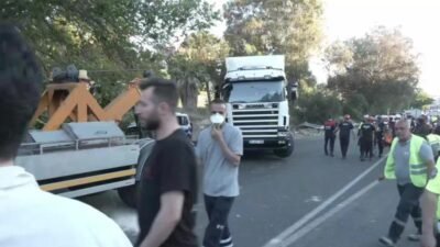 İzmir’in Bornova ilçesinde freni arızalandığı değerlendirilen tırın karşı şeride geçerek