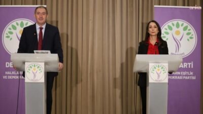 DEM Parti Eş Genel Başkanları Tülay Hatimoğulları ve Tuncer Bakırhan,