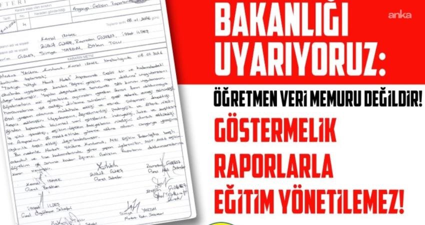 Eğitim Sen, MEB’in “Öğrenci Gelişim Raporu” uygulamasından vazgeçmesini istedi Eğitim ve Bilim Emekçileri Sendikası (Eğitim Sen), Milli Eğitim Bakanlığı'nın (MEB)