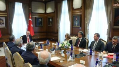 Cumhurbaşkanı Recep Tayyip Erdoğan, Türk Demokrasi Vakfı heyeti ile bir