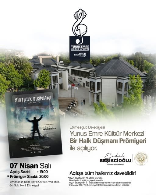 Etimesgut Belediyesi, Yunus Emre Kültür Merkezi’ni 7 Nisan’da açıyor. Açılış,