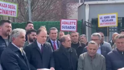 İliç maden faciasının 7. duruşması öncesinde adliye önünde açıklama yapan