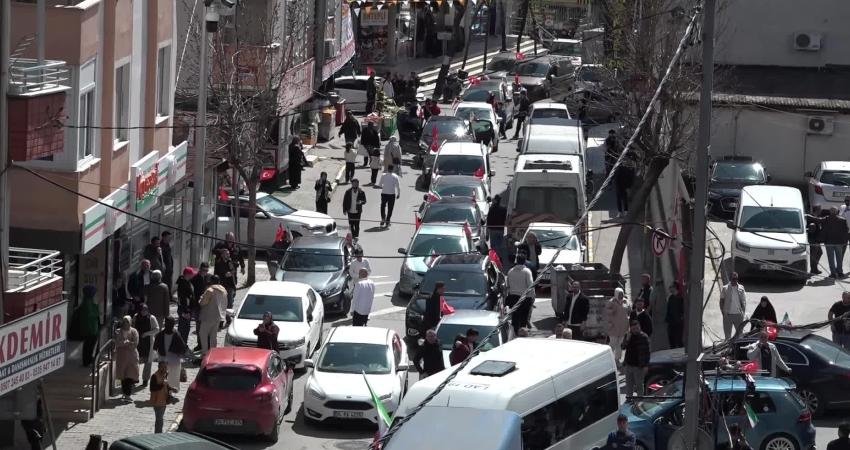 İstanbul’da Zeynebiye Hareketi Gençlik Merkezi’nden İran’a destek konvoyu İstanbul'da, Zeynebiye Hareketi Gençlik Merkezi tarafından İran’a destek amacıyla araçlarla