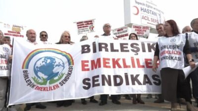 Tepecik Eğitim ve Araştırma Hastanesi önünde toplanan Birleşik Emekliler Sendikası