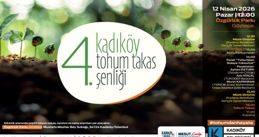 Kadıköy’de “Tohum Takas Şenliği” başlıyor Kadıköy Belediyesi’nin bu yıl dördüncüsünü düzenlediği Tohum Takas Şenliği, 12