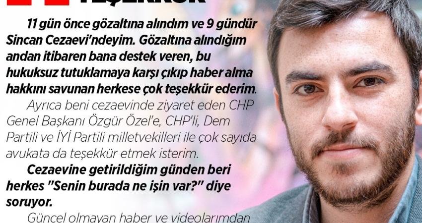 Tutuklu Birgün gazetesi muhabiri İsmail Arı, "Gazetecilik yaptığım için cezaevindeyim.