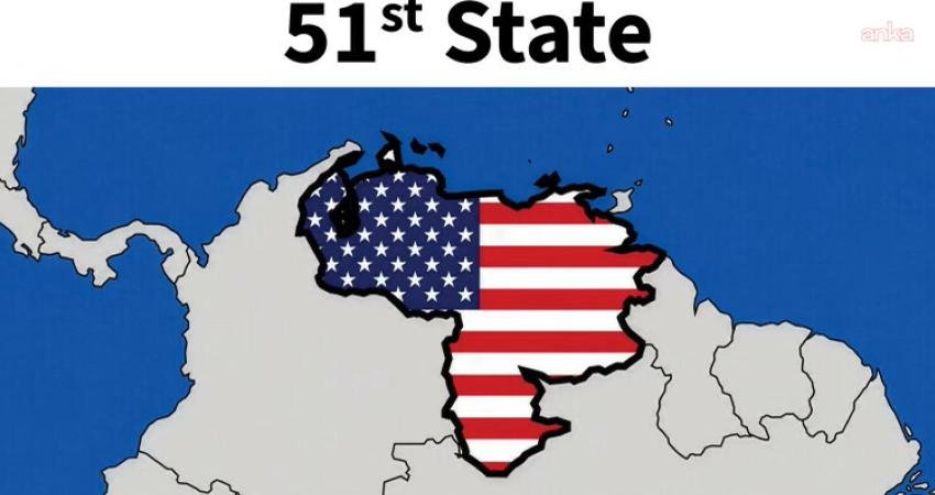 ABD Başkanı Donald Trump, Venezuela haritasının üzerine ABD bayrağı yerleştirilen