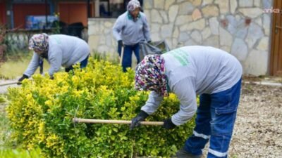 Burhaniye Belediyesi Park ve Bahçeler Müdürlüğü ekipleri, ilçe genelinde park,