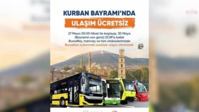 Bursa’da bayram boyunca ulaşım ücretsiz olacak Bursa Büyükşehir Belediyesi, vatandaşların ziyaretlerini daha rahat gerçekleştirebilmesi için Kurban