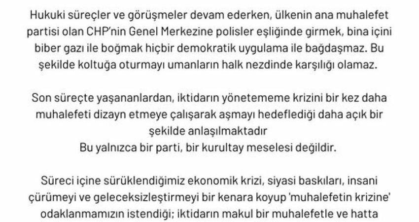 ODTÜ Mezunları Derneği'nden, CHP Genel Merkezi’nin polis müdahalesiyle tahliye edilmesine