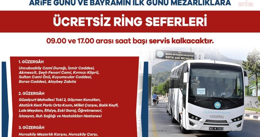 Manisa Büyükşehir Belediyesi, arife günü ile Kurban Bayramı'nın ilk gününde