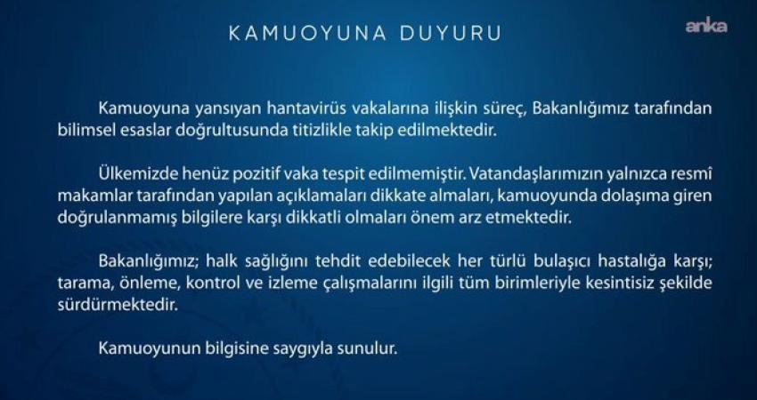 Sağlık Bakanlığı Halk Sağlığı Genel Müdürlüğü, hantavirüs vakalarına ilişkin yaptığı
