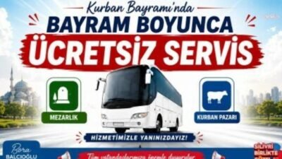 Silivri Belediyesi’nden bayramda ücretsiz ring seferleri Silivri Belediyesi, 24 Mayıs-30 Mayıs 2026 tarihleri arasında Kurban Pazarı